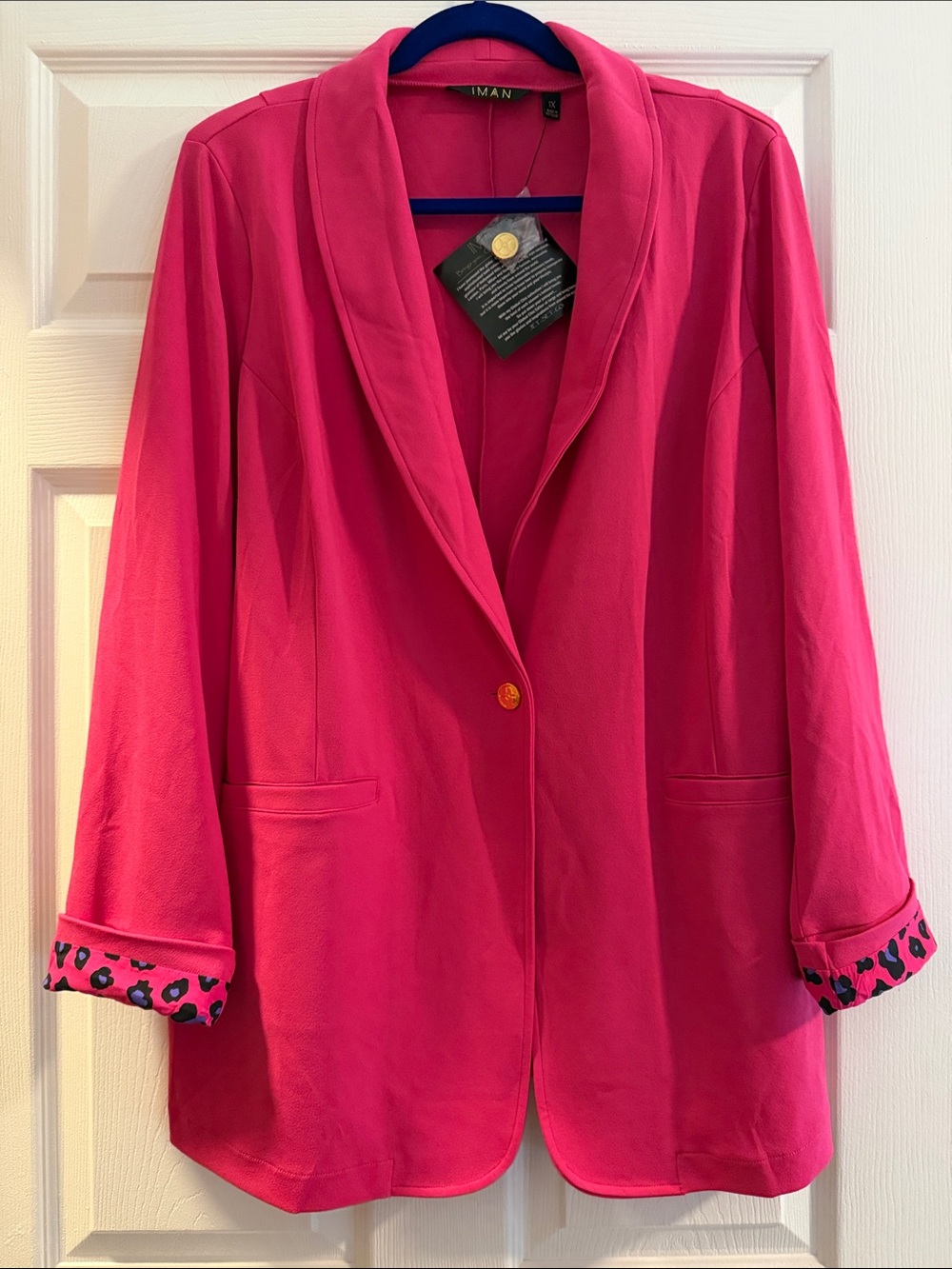 NEW IMAN Bright Pink Single-Button Shawl Collar Blazer size 1x